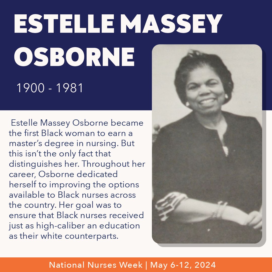Happy #NationalNursesWeek! Today we celebrate Estelle Massey Osborne, who was the first Black woman to earn a master's degree in nursing. Learn more about Estelle and other trailblazing nurses👇 blackdoctor.org/7-black-nurses… #Nurses #NursesWeek #NursingHistory #NursingTrailblazers