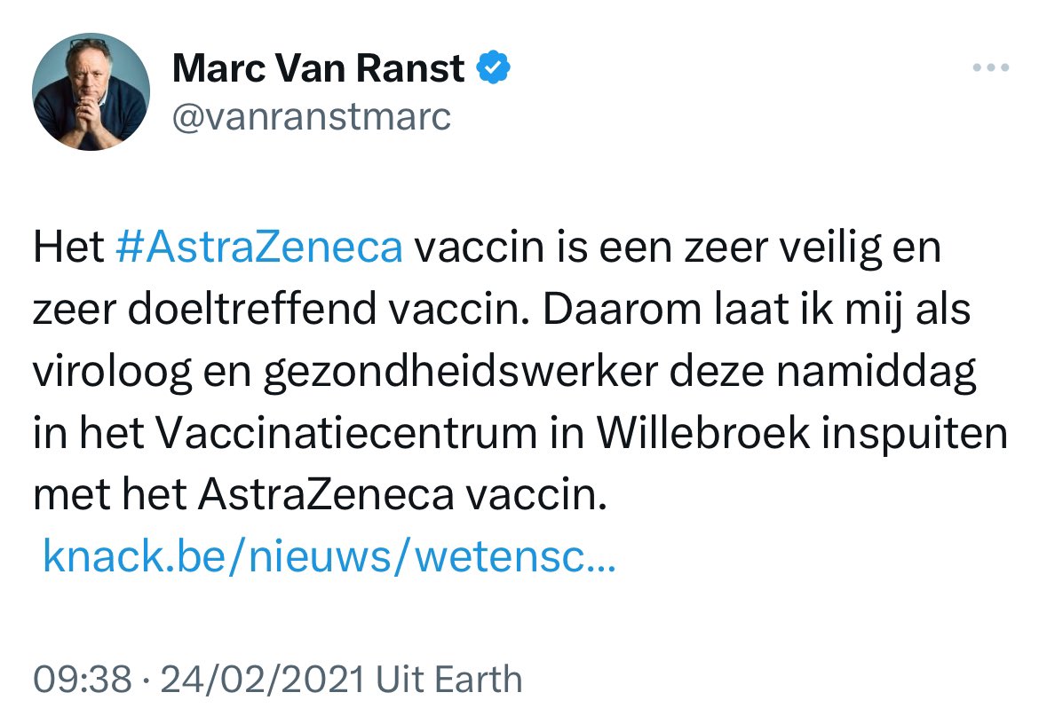 Het #AstraZeneca vaccin is zo veilig en doeltreffend dat het nu reeds wereldwijd van de markt verdwenen is.