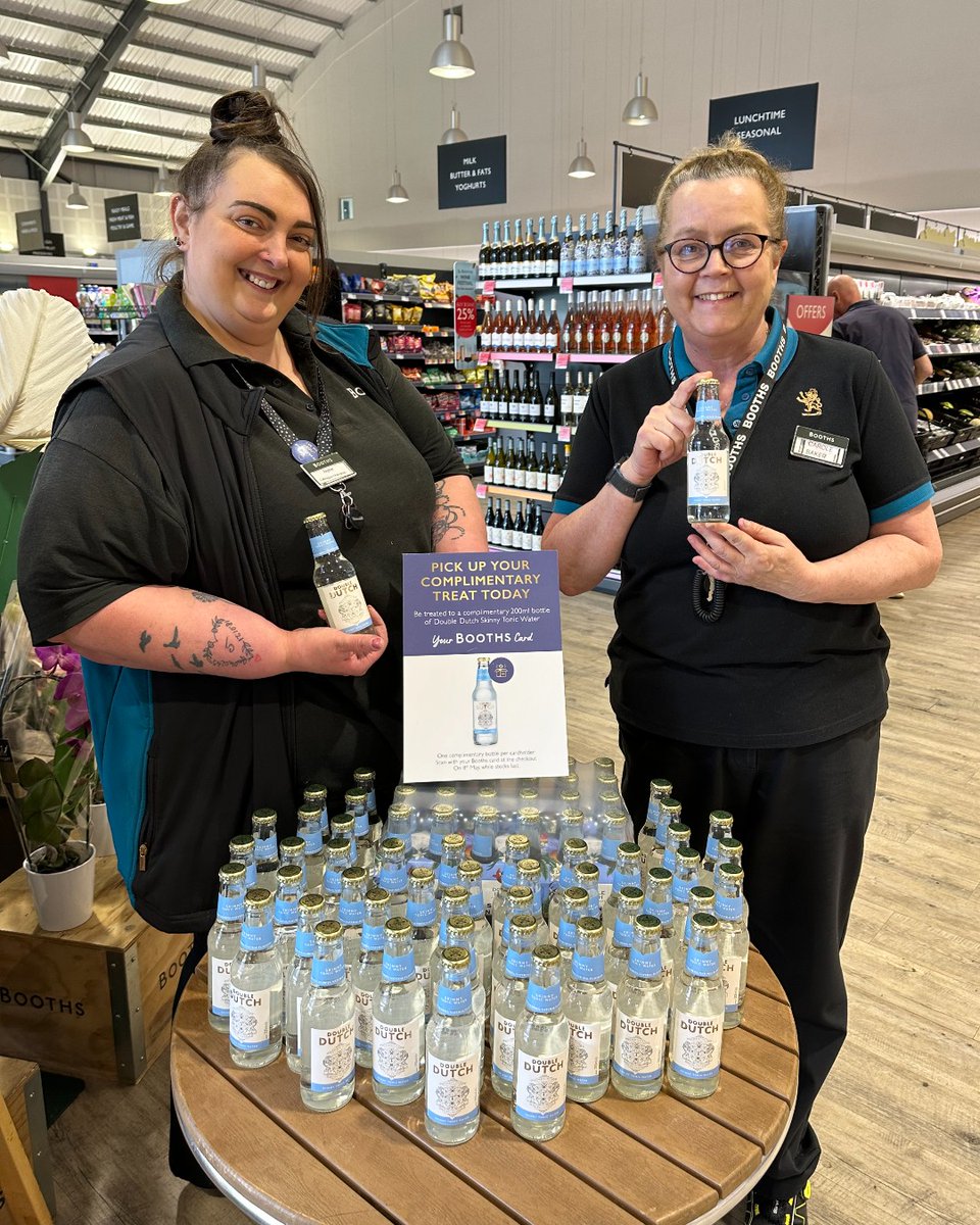 Don't miss out on today's giveaway! Pick up a complimentary Double Dutch Skinny Tonic Water 200ml with your Booths card 🤩 📸 Heather at Kendal, Ian at Ulverston, Jayne & Carole at Burscough