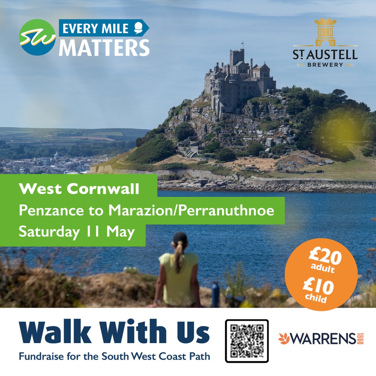 Grab a hat & sun cream... 🧢 Blue skies and sunny weather are forecast for our #EveryMileMatters walk in West Cornwall this Saturday! ☀️🥾😎 Tickets are only £20 adult / £10 child 👣 Book onto the West Cornwall walk today 🌊 shop.southwestcoastpath.org.uk/products/west-… 📷 St Michael's Mount