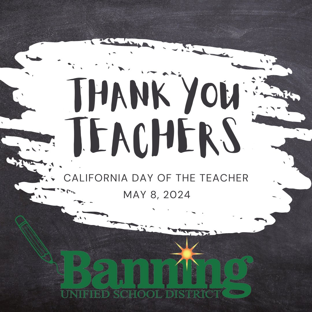 🍎 Today on California Day of the Teacher, we celebrate and extend our deepest gratitude to all the dedicated educators at #BanningUSD. Your commitment inspires us every day. Thank you for all you do to ensure our students are successful! #ThankYouTeachers #CADayoftheTeacher 🌟💚
