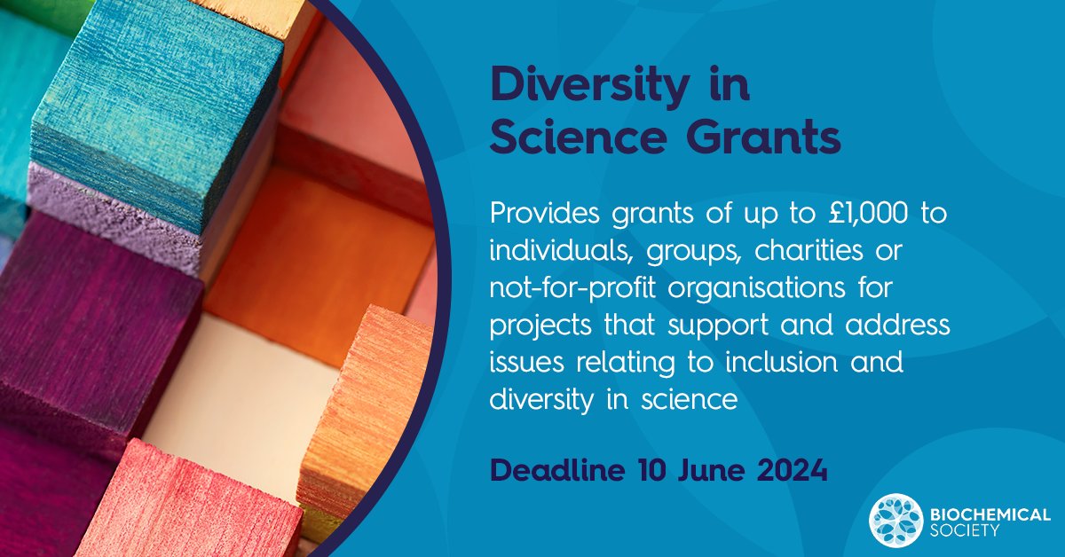 Our Diversity in Science Grants are now open! Open to all, we welcome applications for projects that seek to address issues relating to diversity and inclusion in science. Help us make a more inclusive scientific community- submit your proposal by 10 June! ow.ly/m0nJ50Rykx8