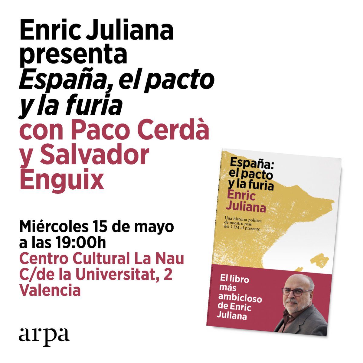 La pròxima setmana presentem a València Paco Cerdà i jo mateix el llibre de @EnricJuliana a La Nau. Serà el 15 a la vesprada. Esteu invitats i invitades.