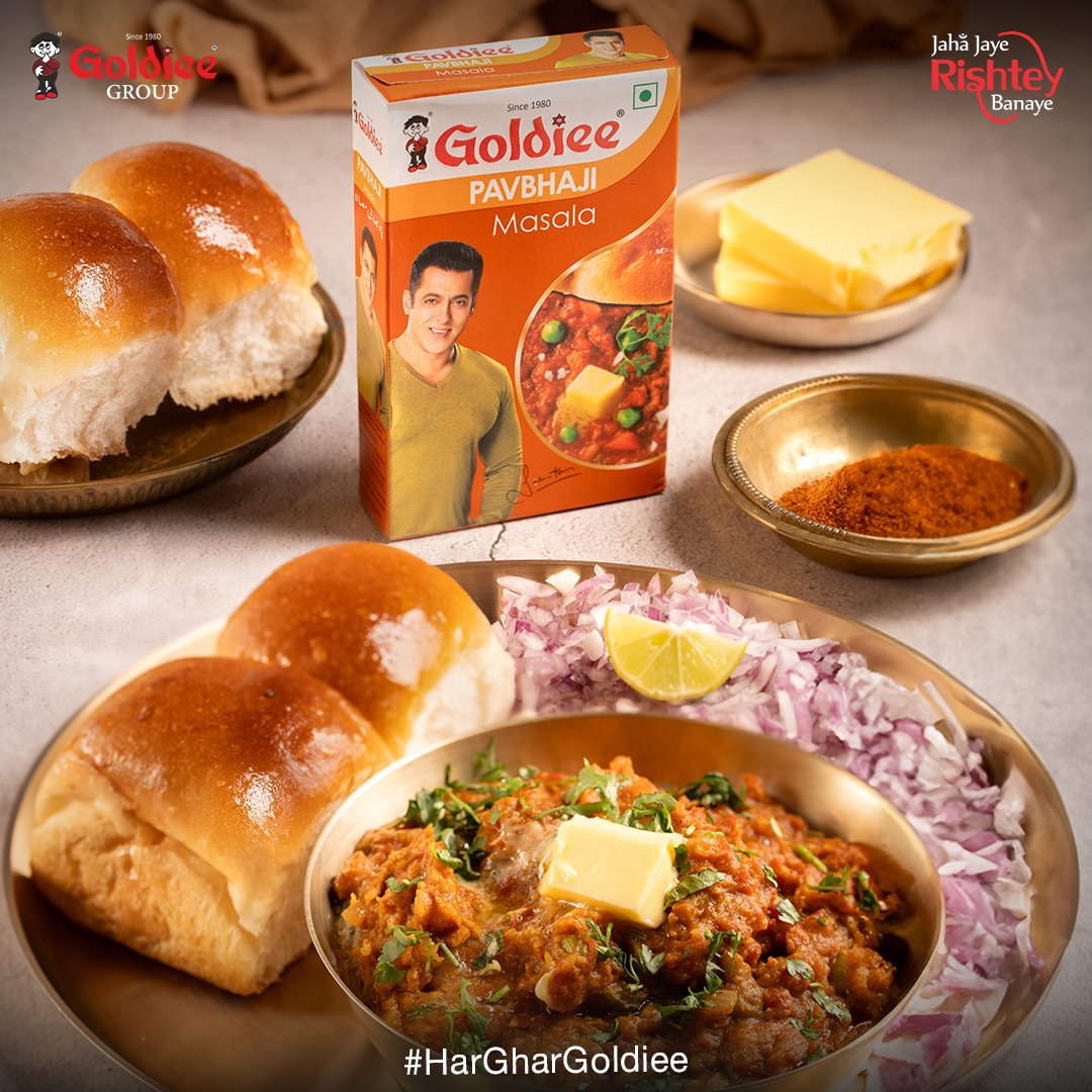 Goldiee's Pav Bhaji Masala is crafted with authentic spices, for a taste that whispers of tradition. 
Order Goldiee Pav Bhaji now
bit.ly/GoldieePavBhaj…

#PavBhaji #GoldieeMasale #GoldieeGroup #GolideeSpices #IndianSpices #HarGharGoldiee #JahaJayeRishteyBanaye