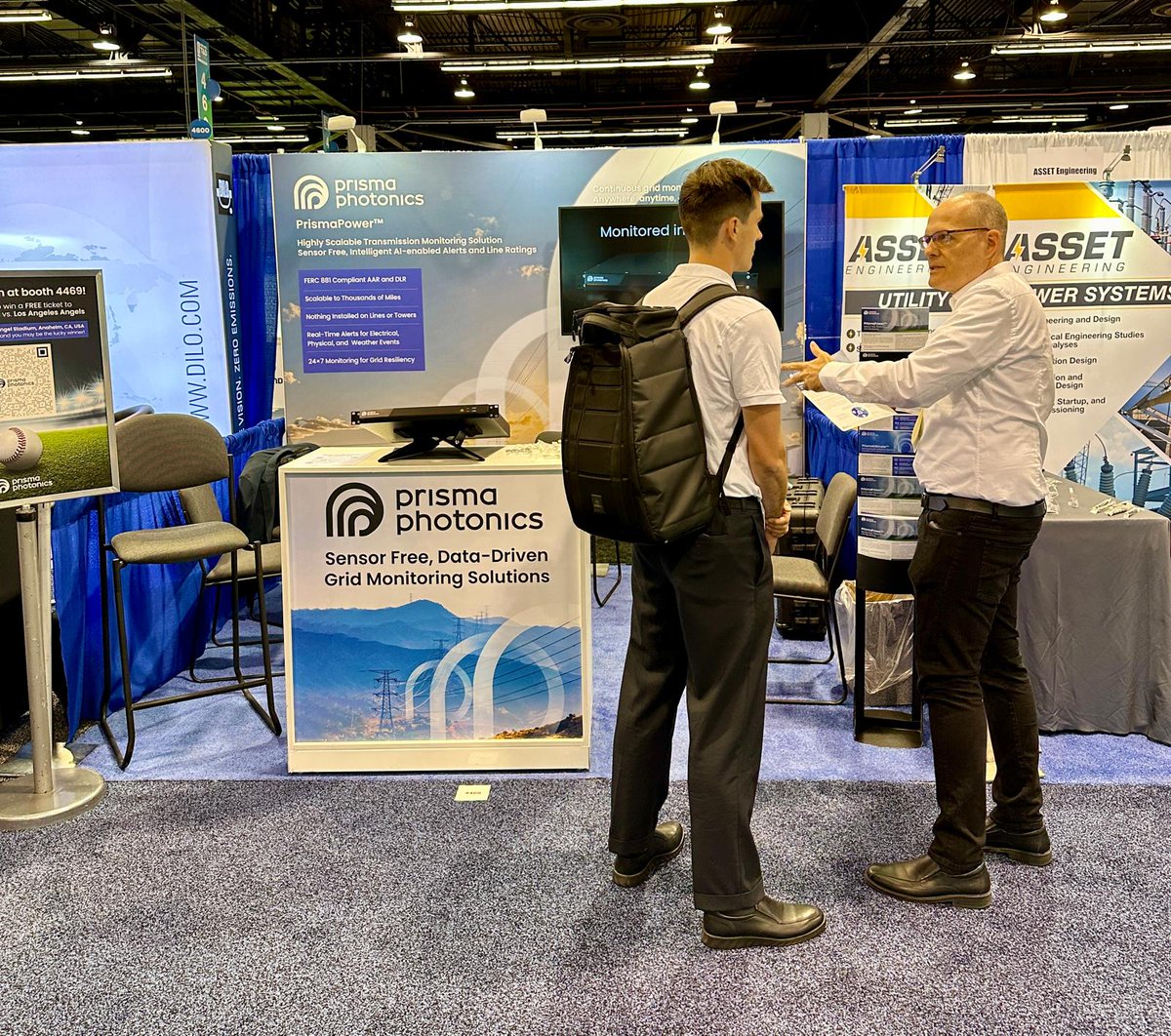 PrismaPhotonics's tweet image. Day 1 at the 2024 #ieeetandd! Meet our team, Dr. Eran Inbar and Eyal Assa, to learn how we monitor thousands of transmission miles without installing ANY sensors on the wires or towers. Stop by Booth #4469 to chat! 🤝
@IEEETandD @ieee_pes