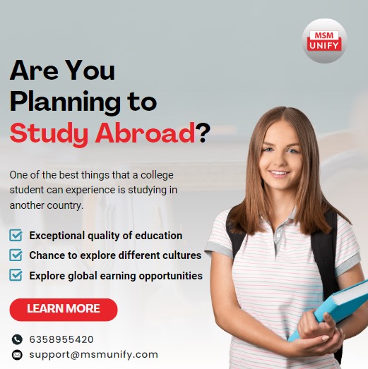 Unlock global opportunities and broaden your horizons! 🌍✈️ Whether you dream of immersing yourself in new cultures, pursuing top-notch education
Contact for more info: msmunify.com/study-abroad

#StudyAbroad #GlobalEducation #ExploreTheWorld #12thExamResult