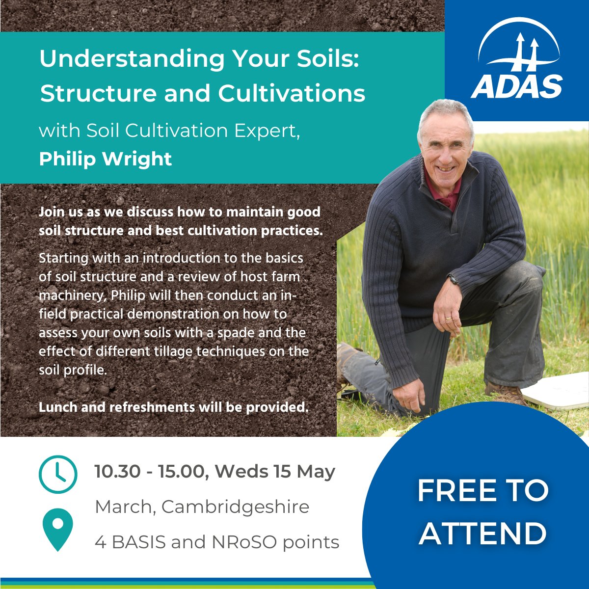 📅 Next Weds 15 May, we'll be in #March, #Cambridgeshire for a FREE #soil structure & cultivation farm event with Philip Wright 🚜 Includes machinery tour + 🍔 lunch + 4️⃣ @BASISRegLtd & NRoSO points Open to all farmers but booking essential 👇forms.office.com/pages/response…