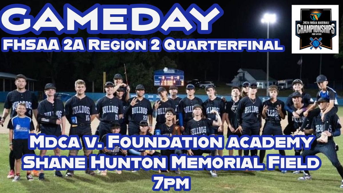 Bulldogs Game Day!

The Dogs host Foundation Academy for a FHSA Regional Quarterfinal game. 7p First pitch! 

#MDCABulldogs #PackThePark