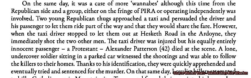 OnThisDayPIRA's tweet photo. #OnThisDay in 1976 the IRA murdered Alexander Patterson, 42. Protestant machine operator shot Crumlin Rd/Hesketh Rd while passenger in black taxi. Driver permanently injured. Probable reprisal. Described: "entirely innocent". Soldier followed murderers. O`Halloran in court. #OTD https://t.co/2z8Qy5Uly7
