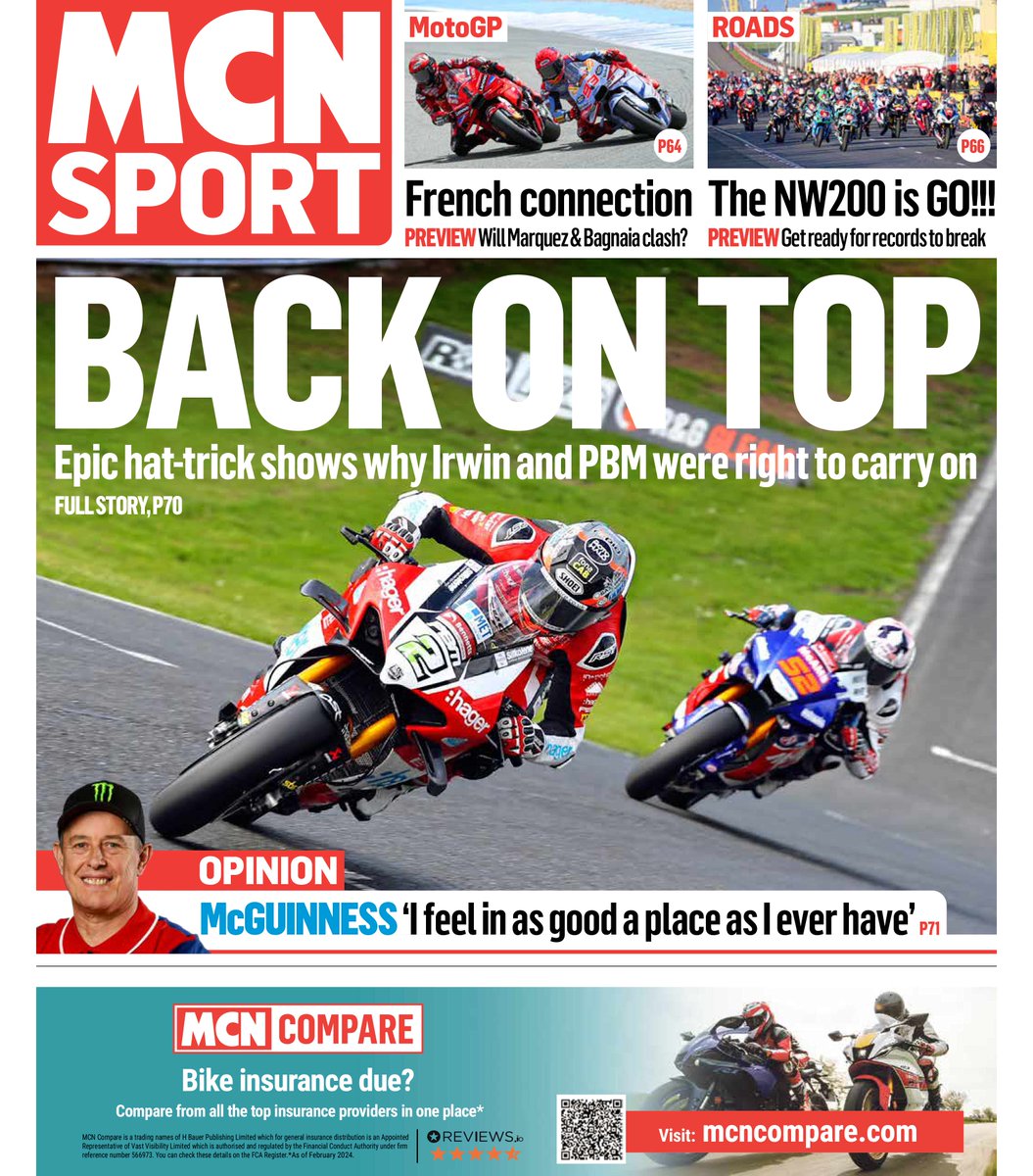 Out now in stores & the MCN App (subscription required) - bit.ly/3ZAhcib - @PBM_Team back on top in @OfficialBSB. - A look at why @DannyKent52 is back on top form. - @northwest200 preview. - @MotoGP Le Mans preview. - Exclusive interview with Moto2 leader Joe Roberts.