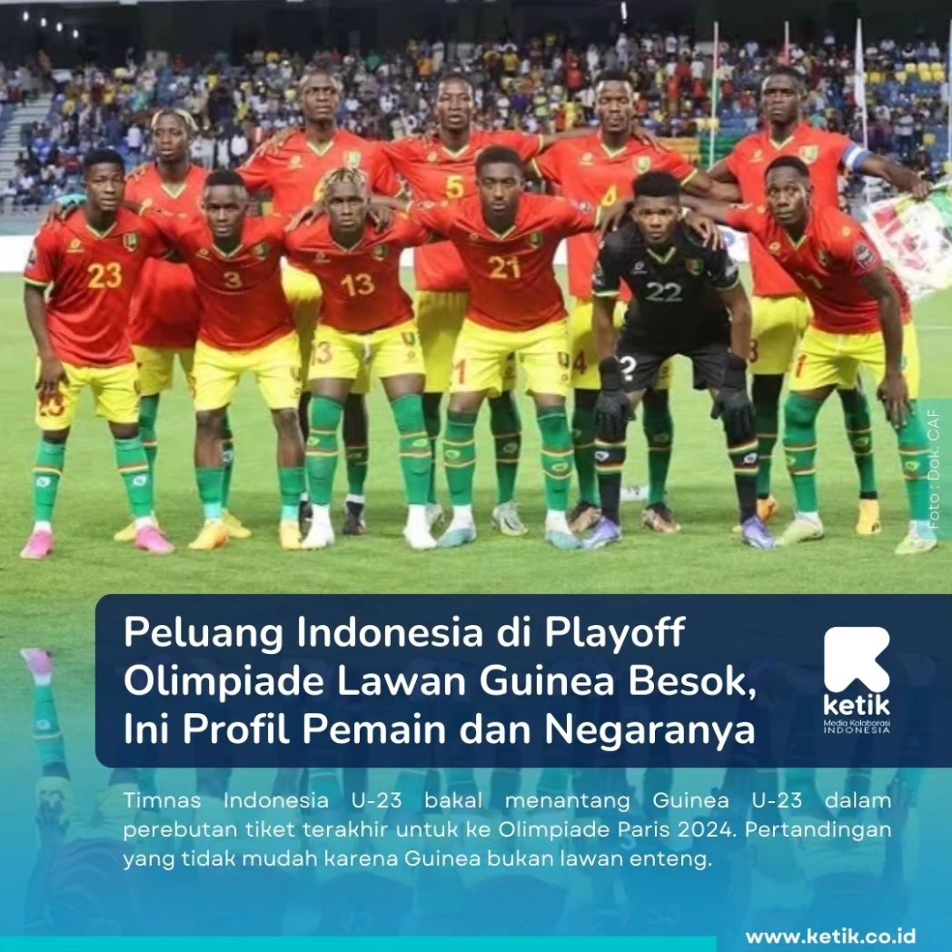 Peluang Indonesia di Playoff Olimpiade Lawan Guinea Besok, Ini Profil Pemain dan Negaranya

ketik.co.id/berita/peluang…

#PlayoffOlimpiade #IndonesiaU23 #GuineaU23 #ketik #ketikmedia #ketikonline #beritaterkini #beritahariini #beritaterbaru #fyp #foryou #foryourpage