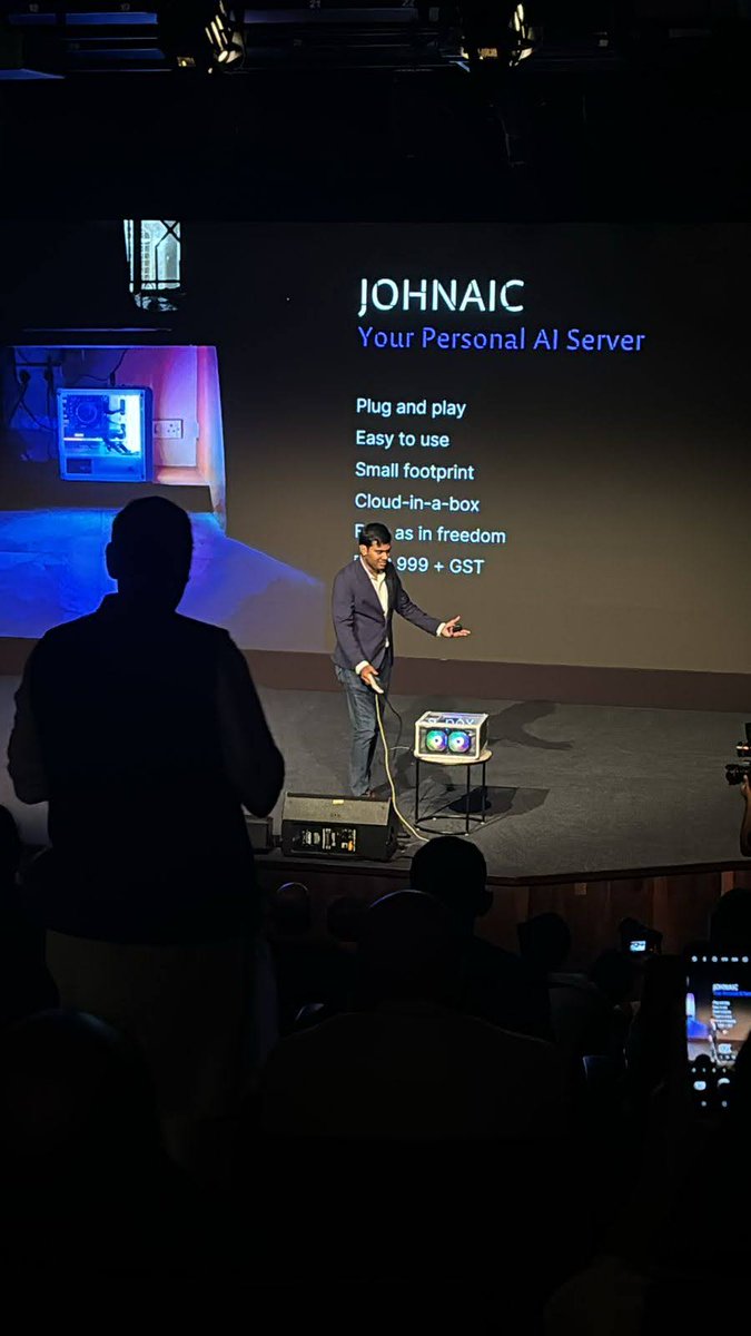 sasank51's tweet photo. I unveiled (literally) my new product JOHNAIC, your personal AI server at @PeoplePlusAI's Adbhut India event!

I shared the stage with my hero🦸 @NandanNilekani and met him too!

Read more: https://t.co/cqretDGXCB https://t.co/ImqfZCN89y