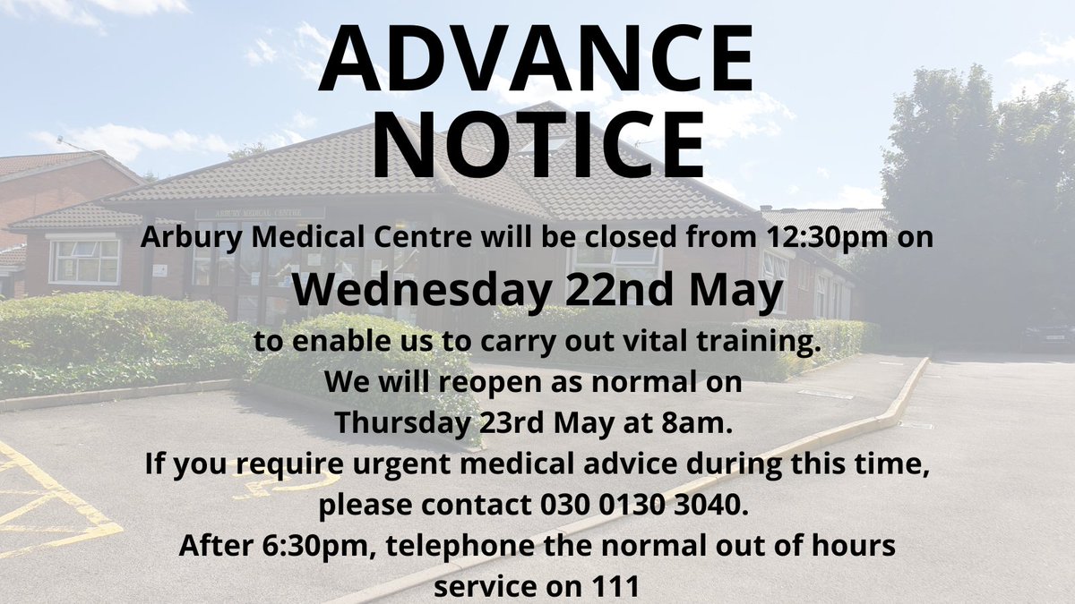 Arbury Medical Centre (@ArburyMedical) on Twitter photo 2024-05-15 09:00:02