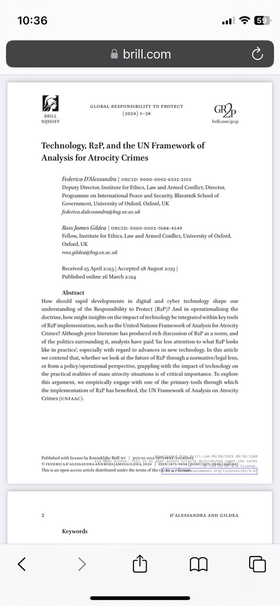 🚨 new article 🚨 Federica D’Alessandra and Ross James Gildea discuss Technology, R2P The UN Framework of Analysis for Atrocity Crimes #R2P brill.com/view/journals/…