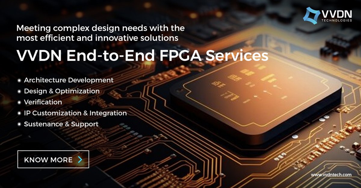 vvdn_tech's tweet image. Unlock the power of FPGA innovation with VVDN Technologies!

Partner with us and experience the difference of cutting-edge FPGA solutions crafted with precision and expertise.
Know more:vvdntech.com/product.../fpg…
#SemiconductorIndustry #ChipDesign #IntegratedCircuits #TechInnovation