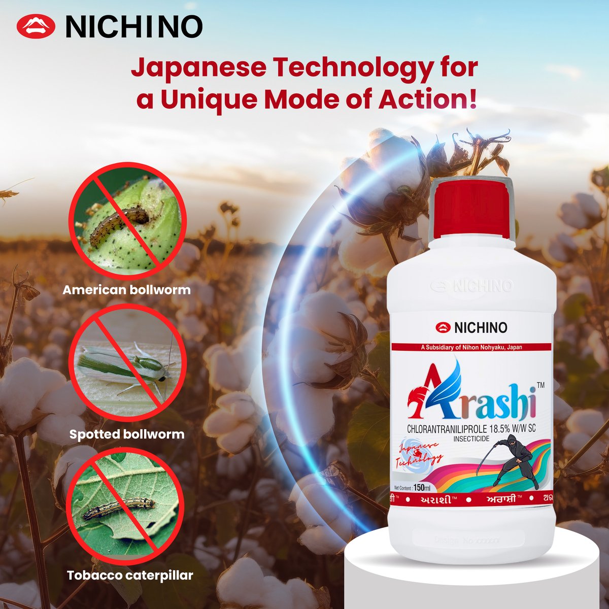 Defend your crop from pests by using Arashi to keep crops safe.

#arashi #PestControl #crop #innovation #naturalsolution #NichinoIndia