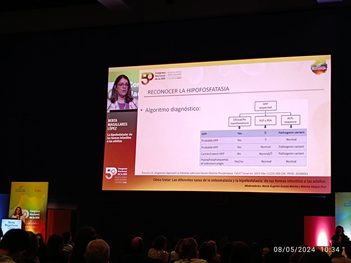 cesardiaztorne's tweet photo. Empezamos el congreso #ser2024 con @BMagallares explicando causas a descartar de #hipofosfatasia y el algoritmo diagnóstico 
@SEReumatologia @reuma_santpau https://t.co/88s43jHuLk