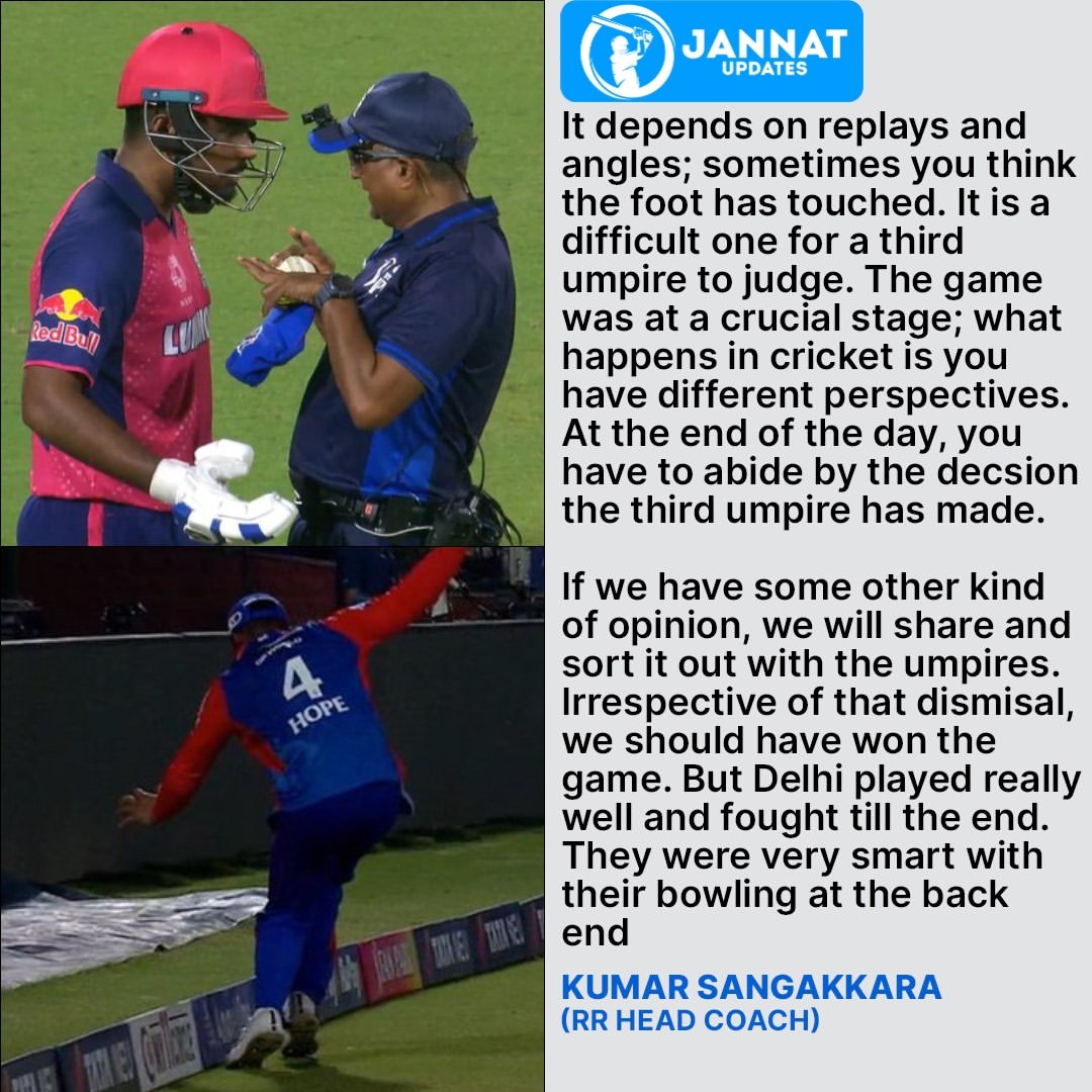 RR head coach Kumar Sangakkara breaks his silence on Sanju Samson's dismissal.
.
.
.
.
#jannatupdates #Cricket #tataipl2024 #TATAIPL #IPL2024 #SanjuSamson #KumarSangakkara #DCvRR