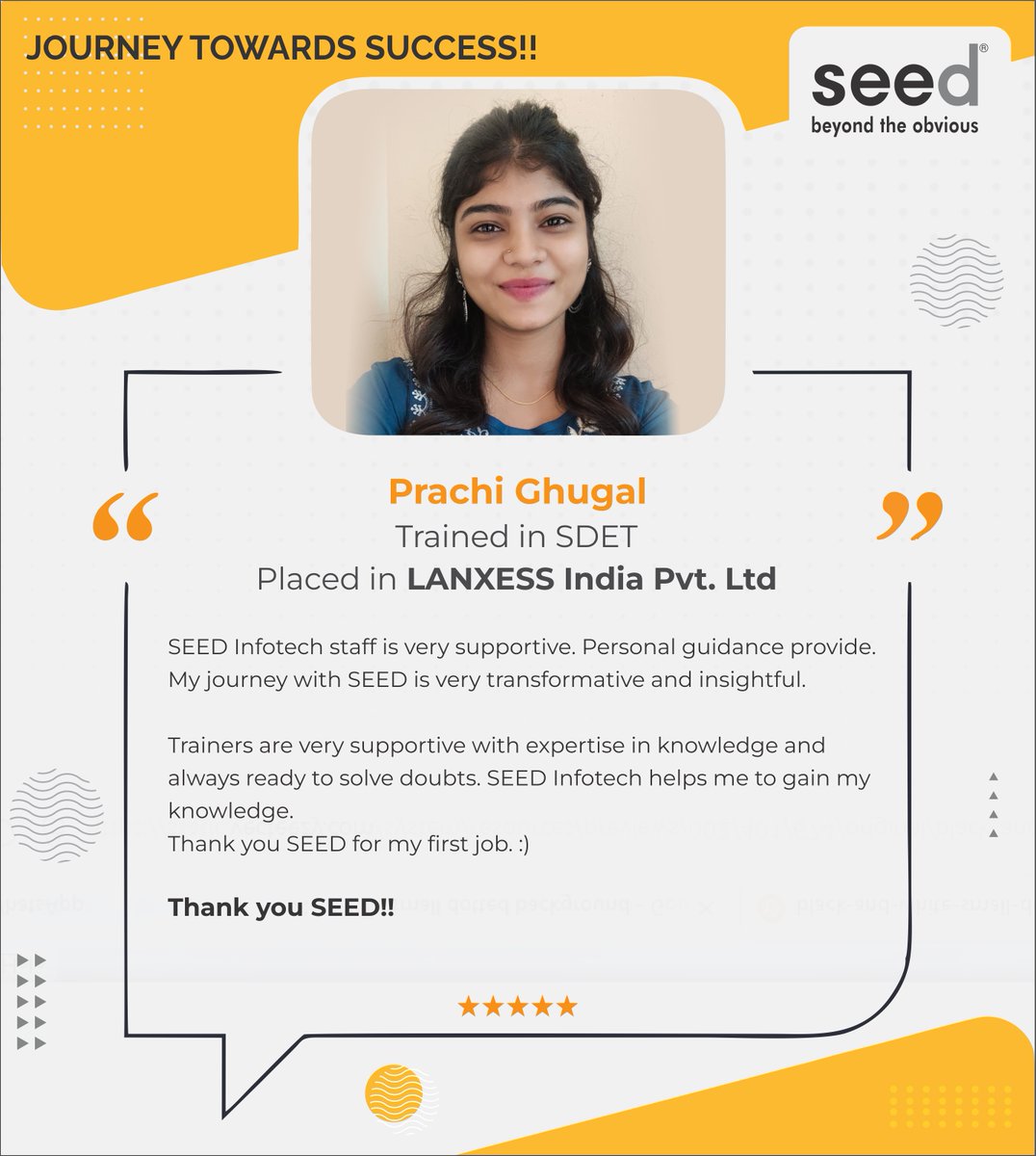 We are so glad and motivated to hear what our students say about us

Thank you Prachi and All the best for your career.

For details:
visit: seedinfotech.com
Call: 9225520000

#job #fullstackjava #java #besttraining #machinelearning #artificalintelligence #codingisfun