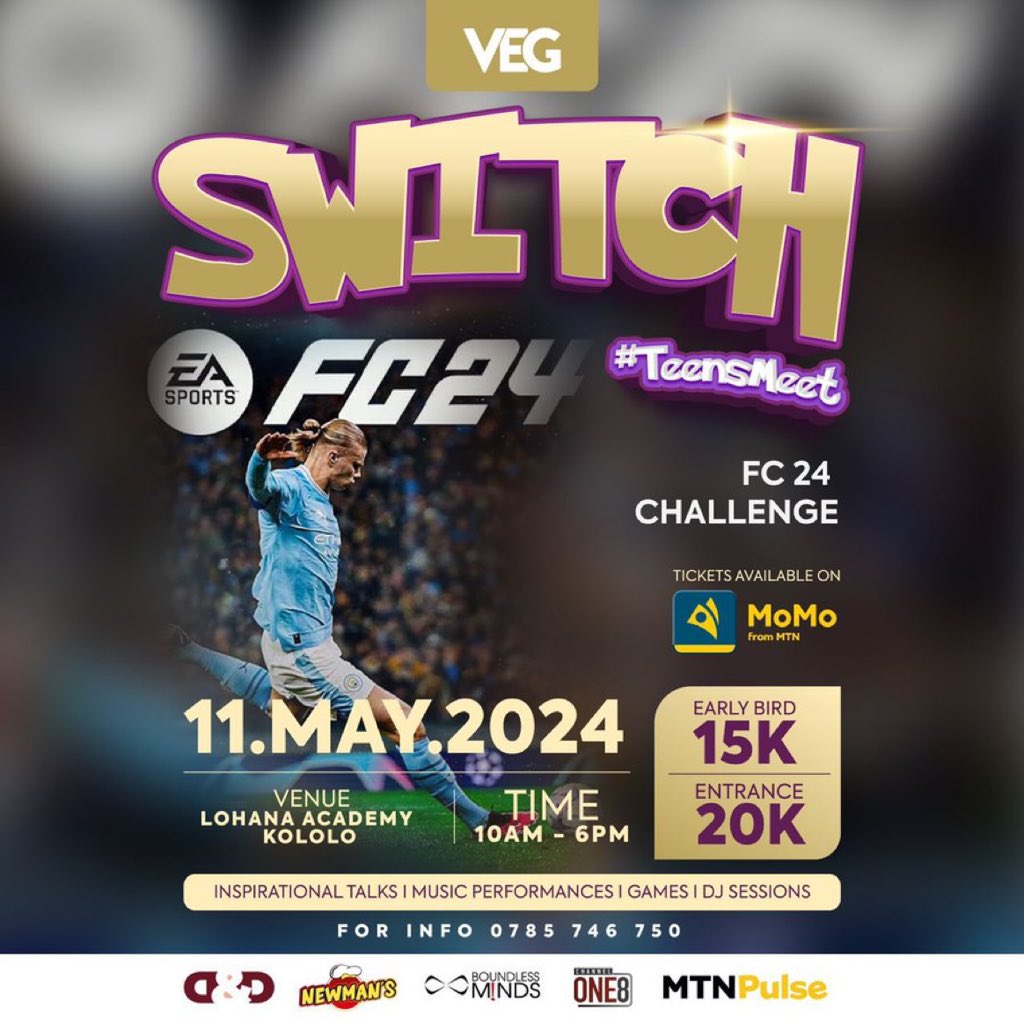Early bird tickets for #Switch2024 FC2 4 challenge now available at 15k on @mtnmomoug. Join us at Lohana Academy this Saturday, gates open at 10am. Don't miss out🥳🥳🥳🥳 #TeensMeet