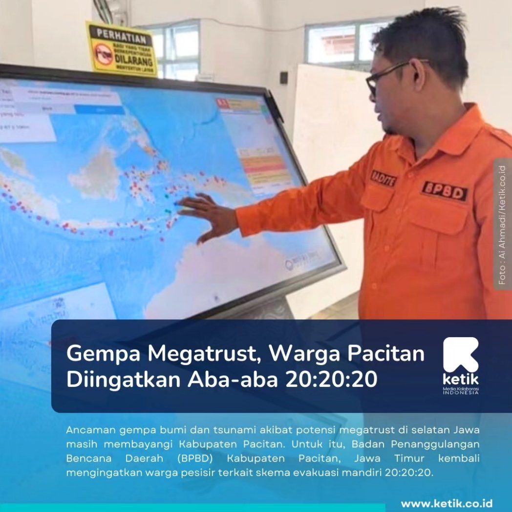 Gempa Megatrust, Warga Pacitan Diingatkan Aba-aba 20:20:20

ketik.co.id/berita/gempa-m…

#pacitan #GempaPacitan #BPBDPacitan #ketik #ketikmedia #ketikonline #beritaterkini #beritahariini #beritaterbaru #fyp #foryou #foryourpage