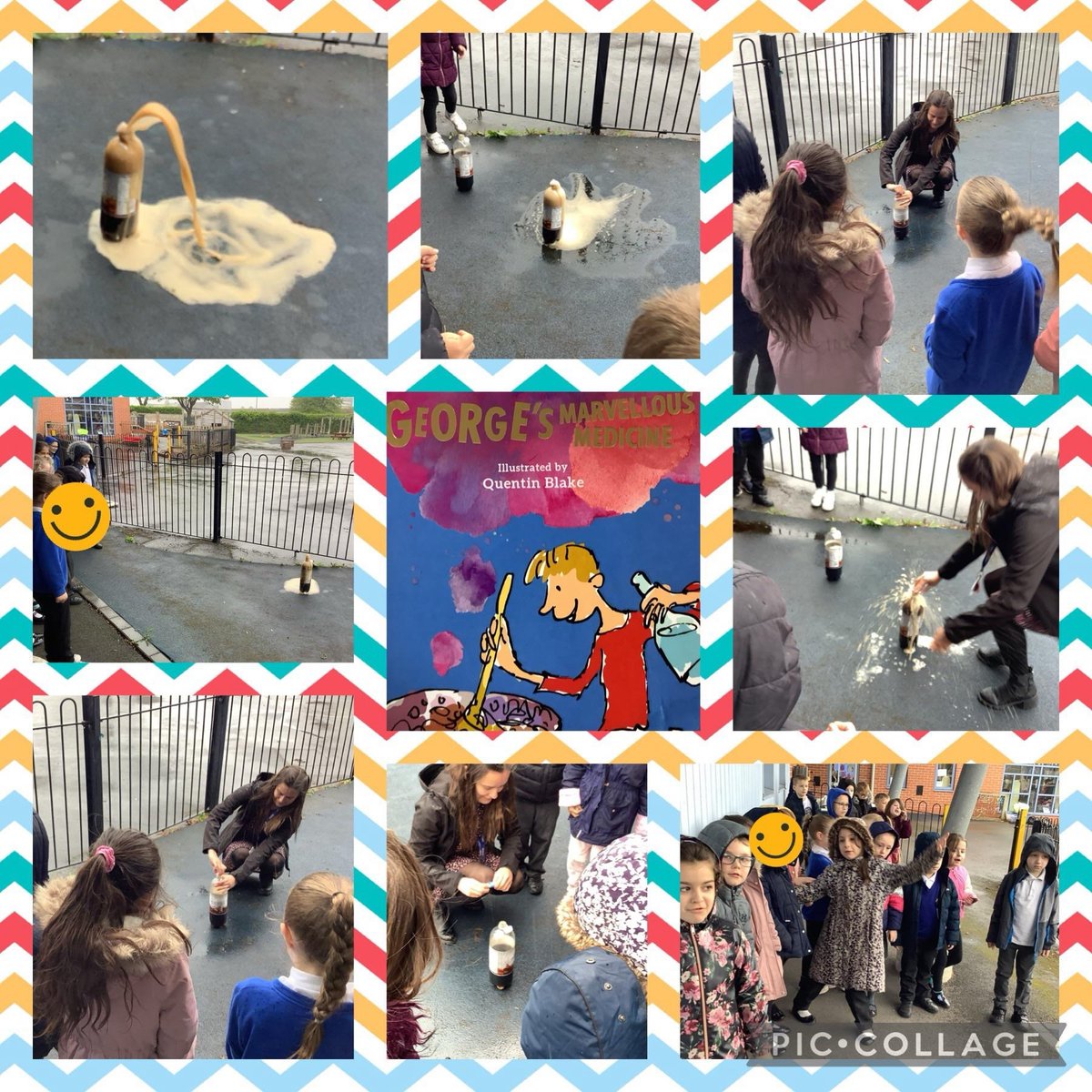 YR2HMSHumber's tweet photo. Last week we read chapter 2 in Georges marvellous medicine, George was talking about an explosion. So we decided to try it ourselves. We had some coke and mentos, we put the mentos in the coke and it exploded! @DeltaStrand https://t.co/MNRhm7p2t3