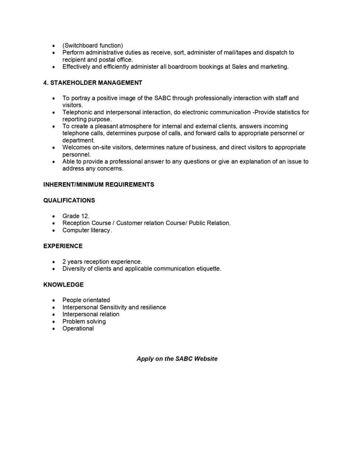 SABC is hiring a Receptionist 

Closing 13 May 2024
To apply click on the link below 
career2.successfactors.eu/career?career%…