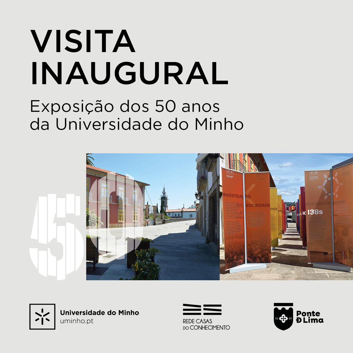 A UMinho chega amanhã ao @mun_pontedelima! Depois de passar por Braga e Famalicão, a exposição itinerante comemorativa dos 50 anos da UMinho chega agora ao município limiano para aprofundar os laços da UMinho ao território. 📅 10 de maio 🕛 12h00 📍 Praça da Alegria