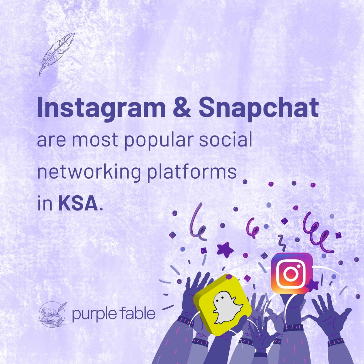 **King of Content**

Did you know Instagram & Snapchat reign supreme in KSA with over 70% of users on each platform?

What's your go-to platform for connecting with your audience? 

#SocialMediaMarketing #KSA #MarketingStats #PurpleFable #MarketingAgency