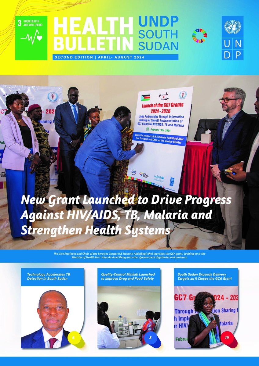 The 2nd Health Bulletin profiling results achieved in combating HIV/AIDS, Tuberculosis and strengthening health systems in South Sudan is out. Grateful to @MoHsouthsudan, @GlobalFund, its donors and all our partners for the partnership. undp.org/south-sudan/pu…
