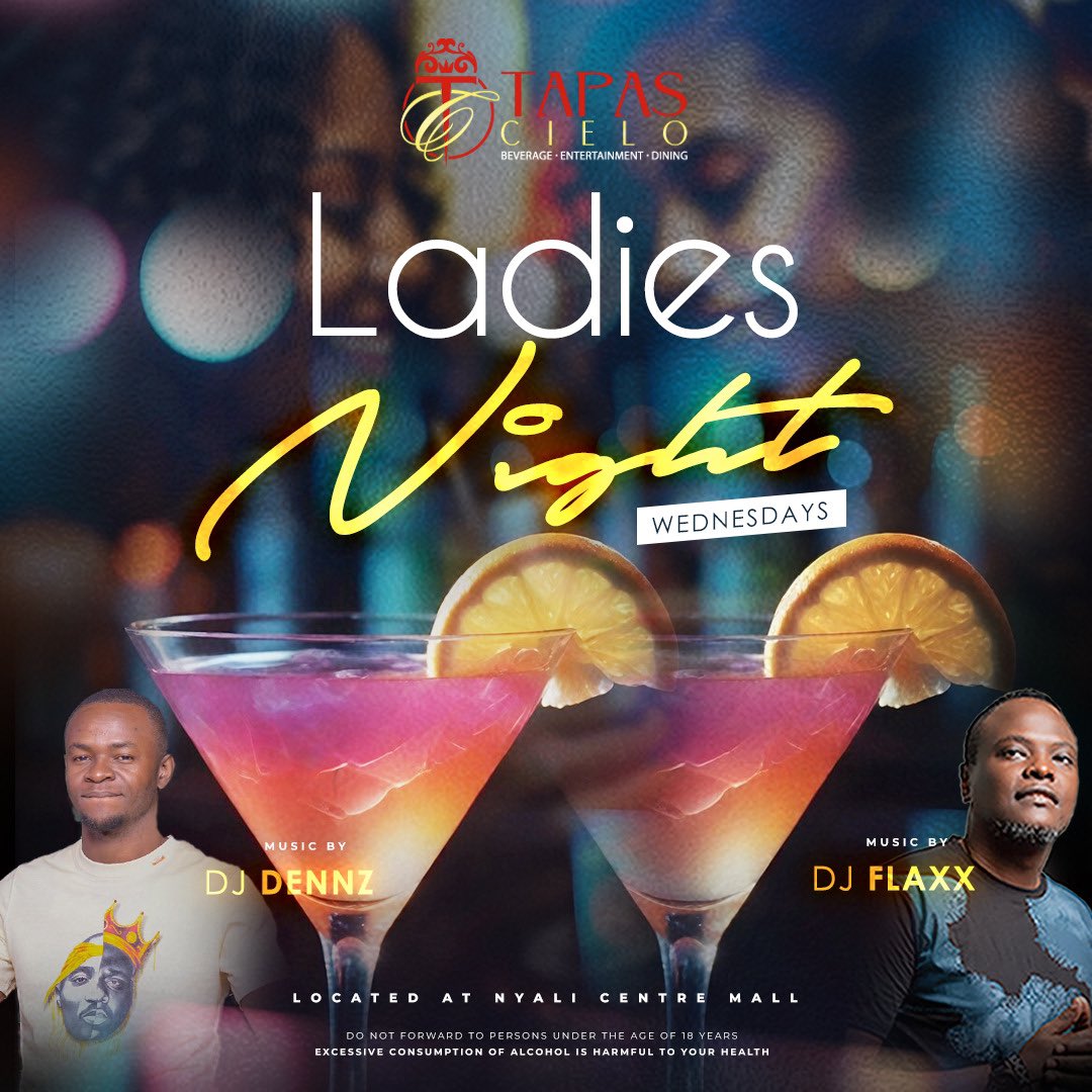 Sip, dance, and indulge! #LadiesNight at Tapas Cielo with DJs @djdennz254 & @deejay_flaxx 🔥 Delicious bites, great beats, and good vibes😍 Don’t miss out! 💃🍹 #LadiesNight #TapasCielo
