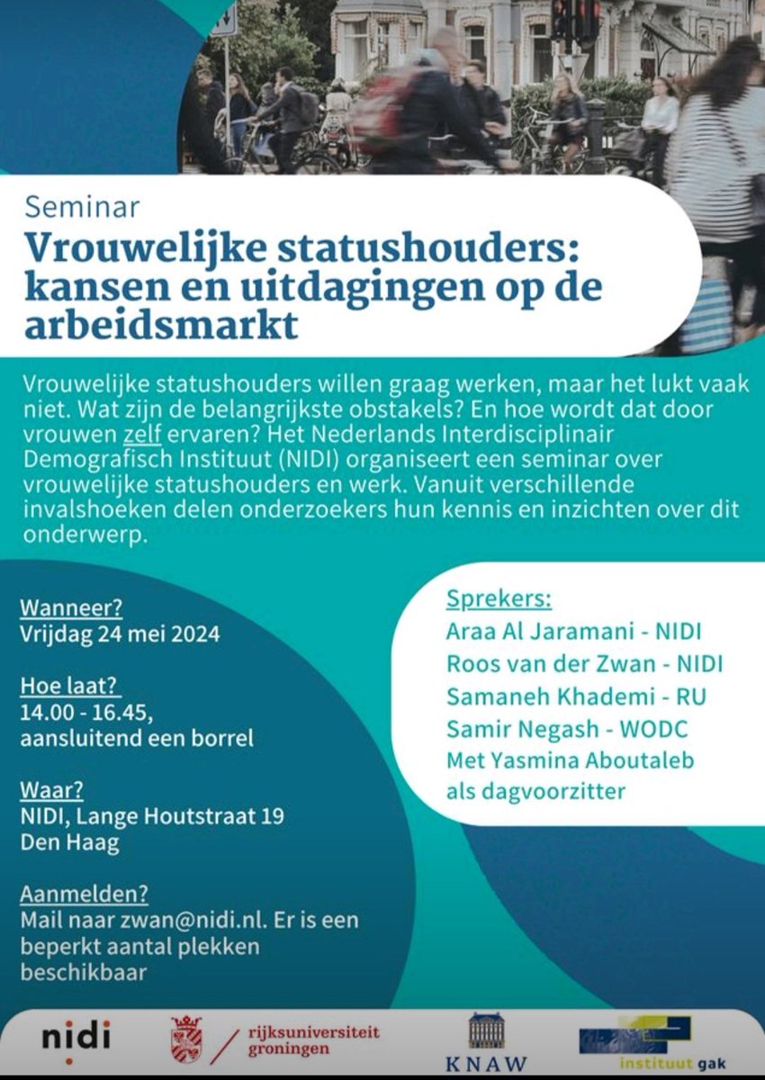 May 24, Roos van der Zwan and I will have the opportunity to present some of our findings through a seminar about vrouwelijke statushouders organized by NIDI. The seminar is intended for anyone interested in this subject. To register, please send an email to Roos at zwan@nidi.nl
