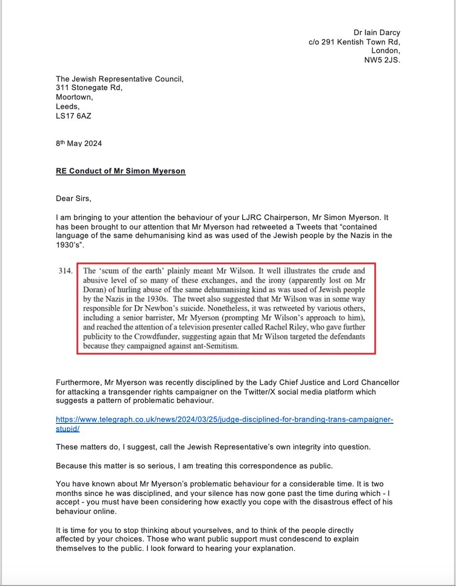 doctoriaindarcy's tweet image. My letter to the Leeds Jewish Representative Council (@JewishLeeds) regarding the problematic behaviour of their Chairperson Mr Simon Myerson (@scynic1)
CC: @per_incuriam2