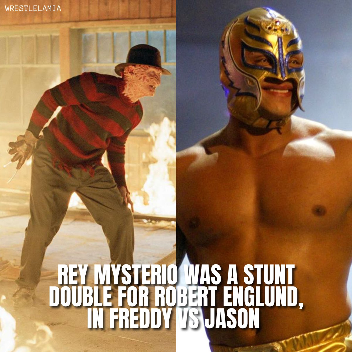 Rey Mysterio was a stunt double for Robert Englund (Freddy Kruger) in the movie Freddy vs Jason (2003).

That blows my mind.