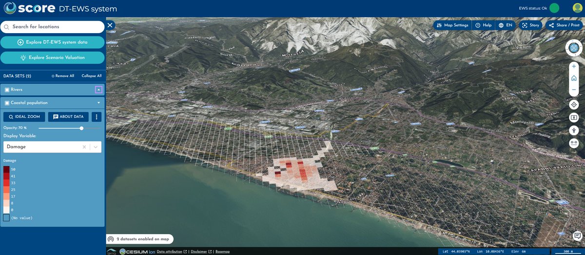 The SCORE Digital Twin with early-warning support to enhance coastal cities resilience against climate changes is ready to be deployed in the pilot-case coastal city of Massa (Italy). #SCORE #DigitalTwin #ClimateChanges #Resilience #CoastalCities