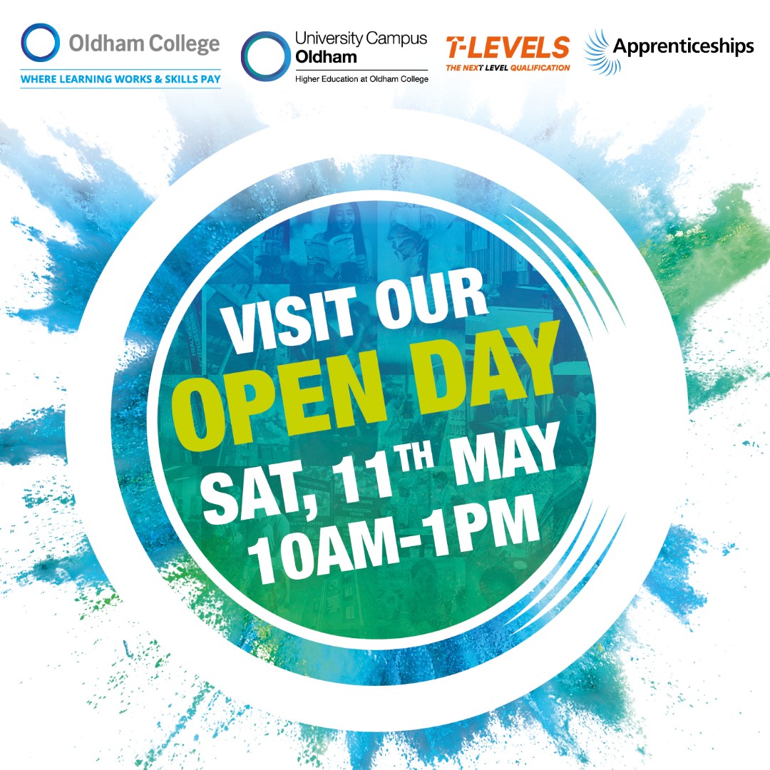 Open Day is just a few days away. Join us on Saturday 11th May, 10am-1pm to learn more about joining Oldham College this September. Register: ow.ly/bX8q50RmVXY