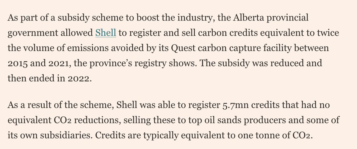 This fraud would be comical if it weren't horrific: Shell sold non-existent carbon credits based on non-existent carbon capture technologies at buy-one-get-one-free prices authorised by Alberta government: ft.com/content/93938a…