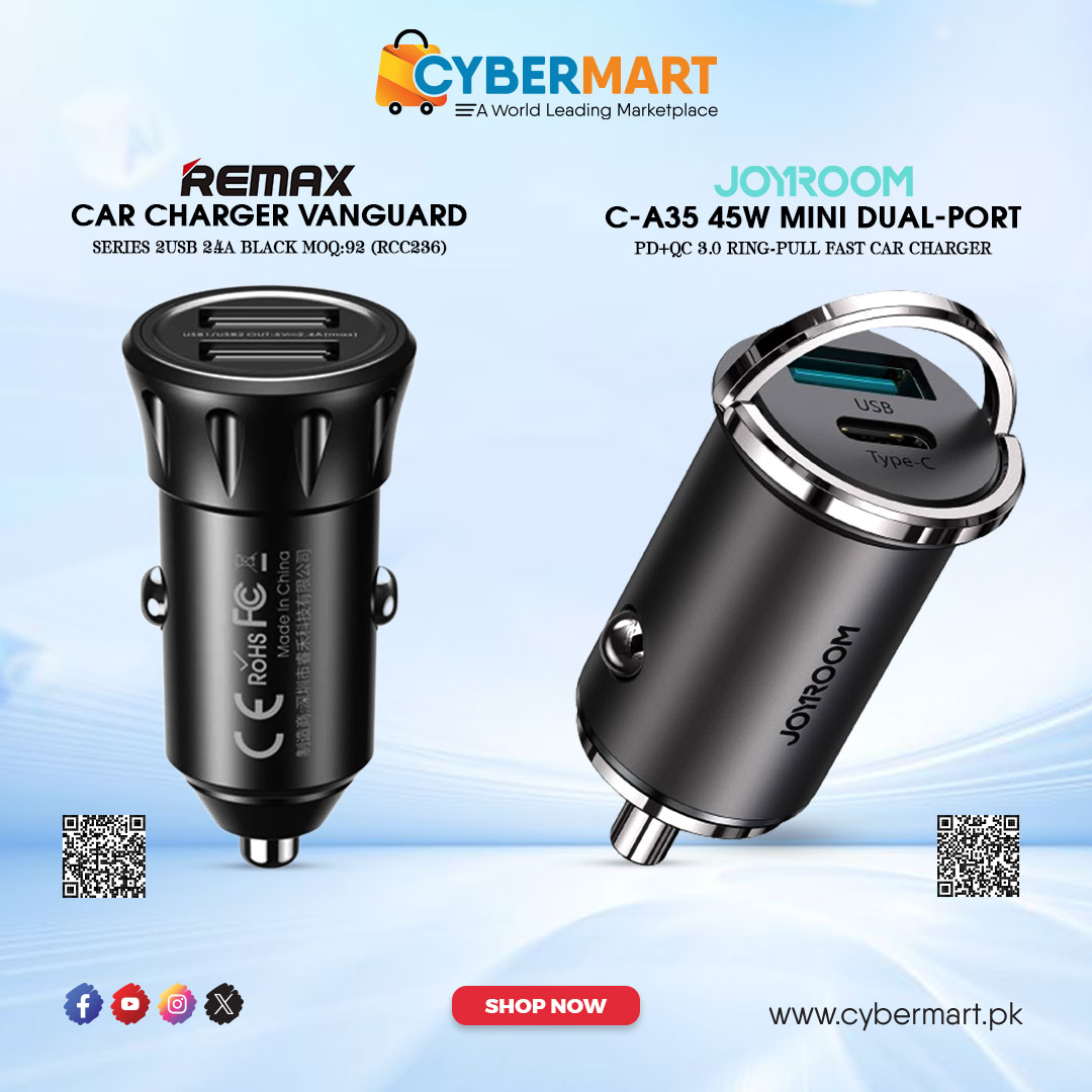 Buy a REMAX Car Charger & JOYROOM C-A35 45w and Upgrade your car tech with a wide selection of Bluetooth car chargers available at CyberMartPK.

Shop now:
cybermart.pk/Remax-Car-Char…
cybermart.pk/Joyroom-C-A35-…

#Bluetooth #Chargers #CyberMartPK