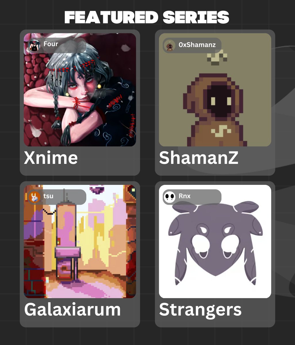 Gm Artplex Family! We have 4 amazing series for you to check out today 💜 'Xnime' by @4thson2 'Shamanz' by @0xshamanz 'Galaziarum' by @ttiwsu 'Strangers' by @thusrnx Links to check out below👇