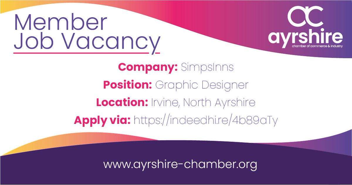 **Member Job Vacancy** @simpsInns are recruiting for the following roles: ⚪ Marketing Executive ⚪ Graphic Designer 🌏 Irvine, North Ayrshire To apply, or for further information on either role, please visit indeedhi.re/4b89aTy #Ayrshire #JobsInScotland