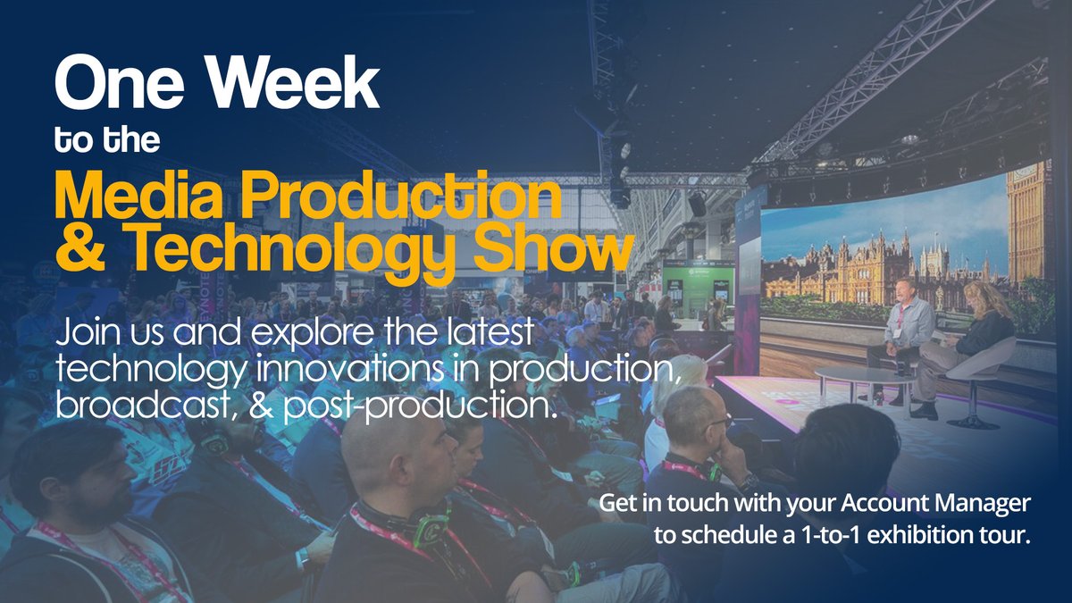 One week to go to The Media Production & Technology 
Show 2024 ! 

Say hello when you see us on the show floor. 

Get in touch with your Account Manager to book a 1-to-1 exhibition tour.  0208 977 1222 / sales@visuals.co.uk

#videoproduction #visualimpactuk