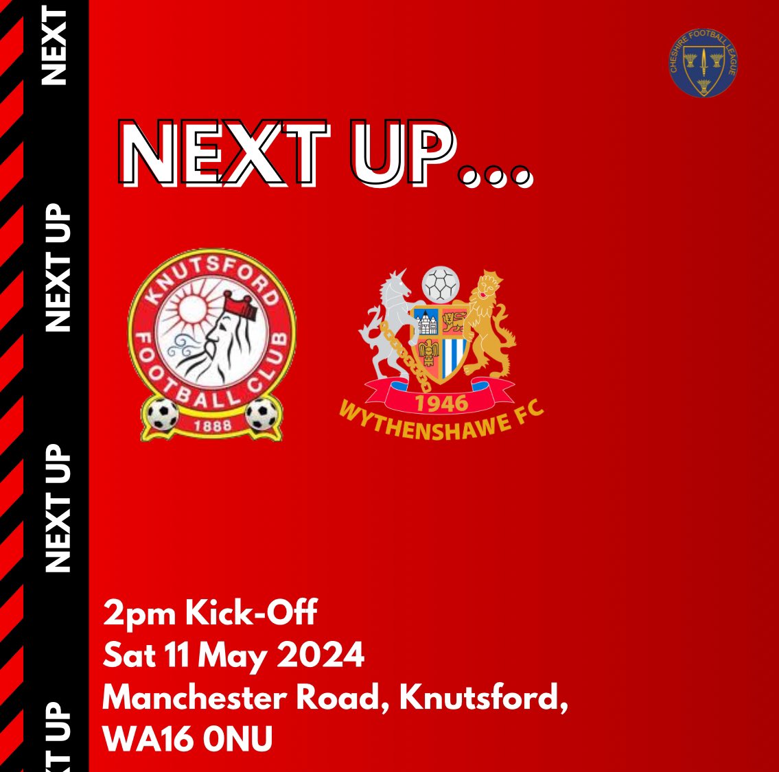 NEXT UP…

This Saturday we make the trip to @KnutsfordFC 

A win would secure safety from relegation so we would love to see some familiar faces to cheer the lads on!

🎟️ Tickets: £2 (£1 concessions)

📍Knutsford FC, Manchester Rd, Knutsford WA16 0NU

⚽️ 2PM

#UpTheAmmies 🔵⚪️