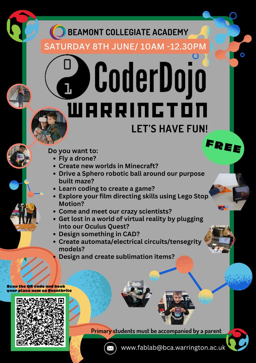 FablabWarrBCA's tweet photo. Free CoderDojo kids event. @TCATchallenge @PenkethSouth @DallamPrimary 
@hazeltreegsp 
@Willowtree_GSP
@Elder_Sankey
@ElmTreeGSP
@sycamore_tree1 
@WillowDallamCPS
@SycamoreDallam
@CedarDallamCPS 
@Y4PenkethSouth
@PenkethSouth
@Y5PenkethSouth
@Y6PenkethSouth
@MeadowsideCPSch https://t.co/5K5yuBtN4H
