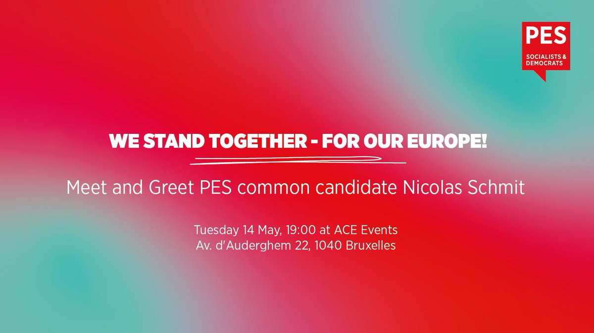 #BrusselsPeople: do not miss out the opportunity to attend our Meet & Greet event with @NSchmitPES & our Sister Parties. 🌹Tuesday, 14 May, 19:00h 🌹ACE Events (Av. d’Auderghem 22) #EuroNico #OurEurope 🇪🇺