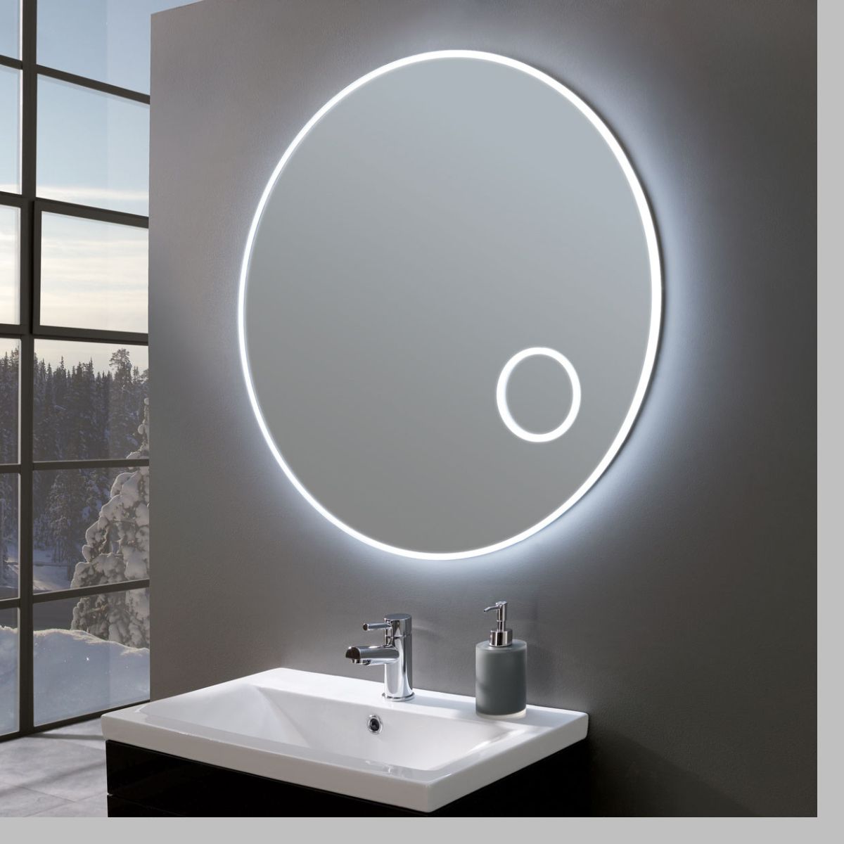 Level up your bathroom vibes with the Allure mirror! ✨ This ultra-slim round beauty boasts built-in LED lights for flawless makeup application, plus a magnifying side for seeing every detail. Take your bathroom from basic to breathtaking! #BathroomDesign #BathroomMirror #Mirror