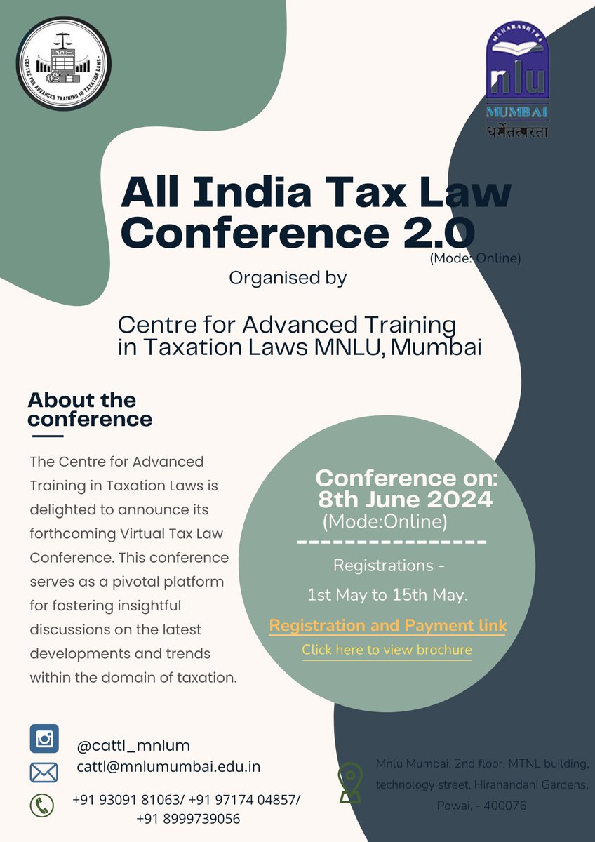 ALL INDIA TAX LAW CONFERENCE 2.0 (ONLINE MODE) ORGANISED BY CENTRE FOR ADVANCED TRAINING IN TAXATION LAWS | 8th June 2024. For more details visit : lnkd.in/dNyRi-sT