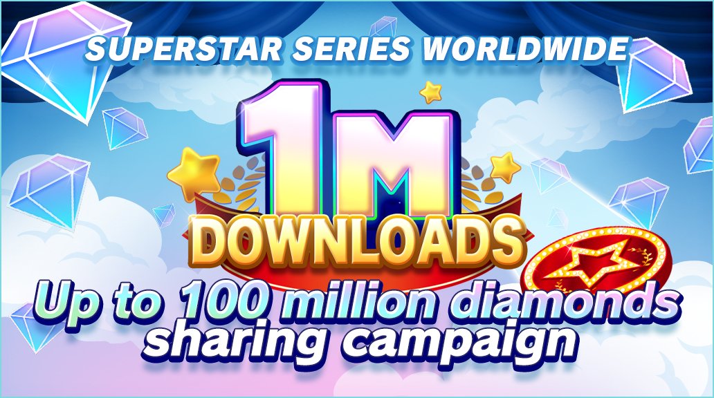 /／
💎100 million diamonds sharing campaign
　⭐100 Million STAR achieved⭐.ᐟ.ᐟ 
\＼

Successfully reached🌟100 Million STAR🎉ˎˊ˗
Thank you for all your participation💗

SUPERSTAR original goods will be
given away by drawing🎁

We hope you continue to enjoy #SS_EBiDAN🌈