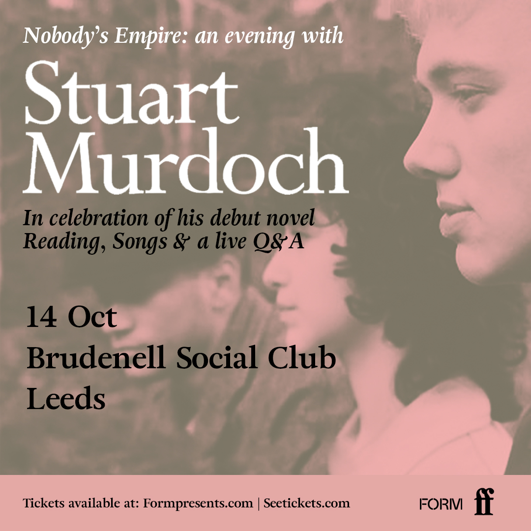 Lead singer & songwriter for @bellesglasgow, Stuart Murdoch will be celebrating the release of his debut novel 'Nobody's Empire' here at The Brudenell on 14th October. 📖 This is a seated show, so grab a ticket whilst you still can!👇 ➡️ bit.ly/StuartMurdoch-…