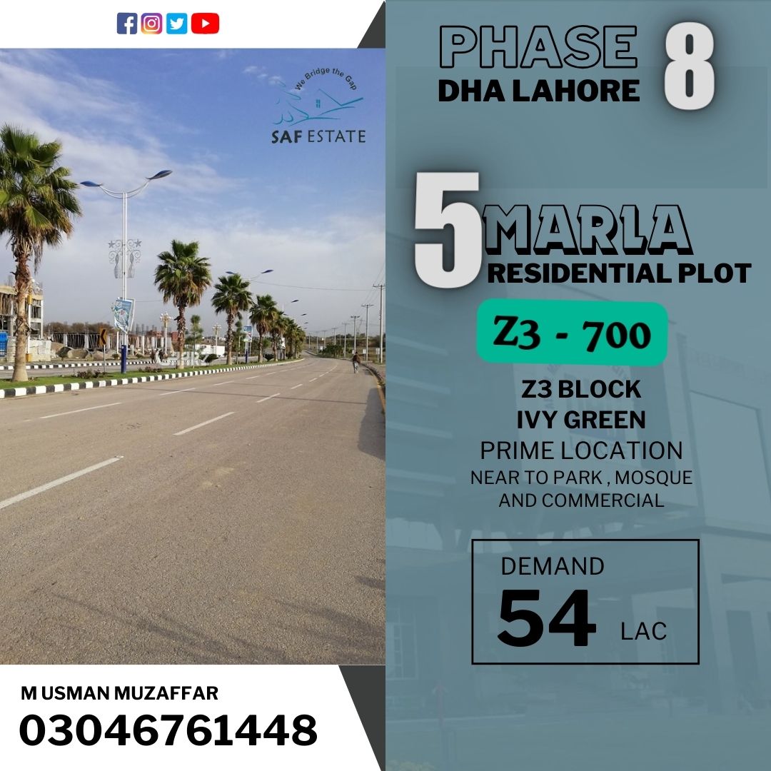 #dhalahore #plotforsale #residentialproperty #ResidentialPlots #residentialplotsforsale #phase8 #phase8ivygreen #z3block #5MarlaResidentialPlot #5marlaplots #5MarlaPlotforSale #InvestmentProperty SAF Estate 
M Usman Muzaffar
03046761448
#everyone Everyone #buyandsell