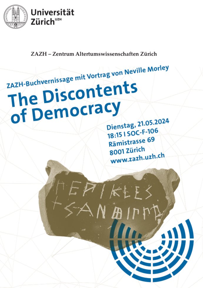 Very much looking forward to visiting Zürich for the first time and celebrating an excellent new publication on populism in classical Greece.